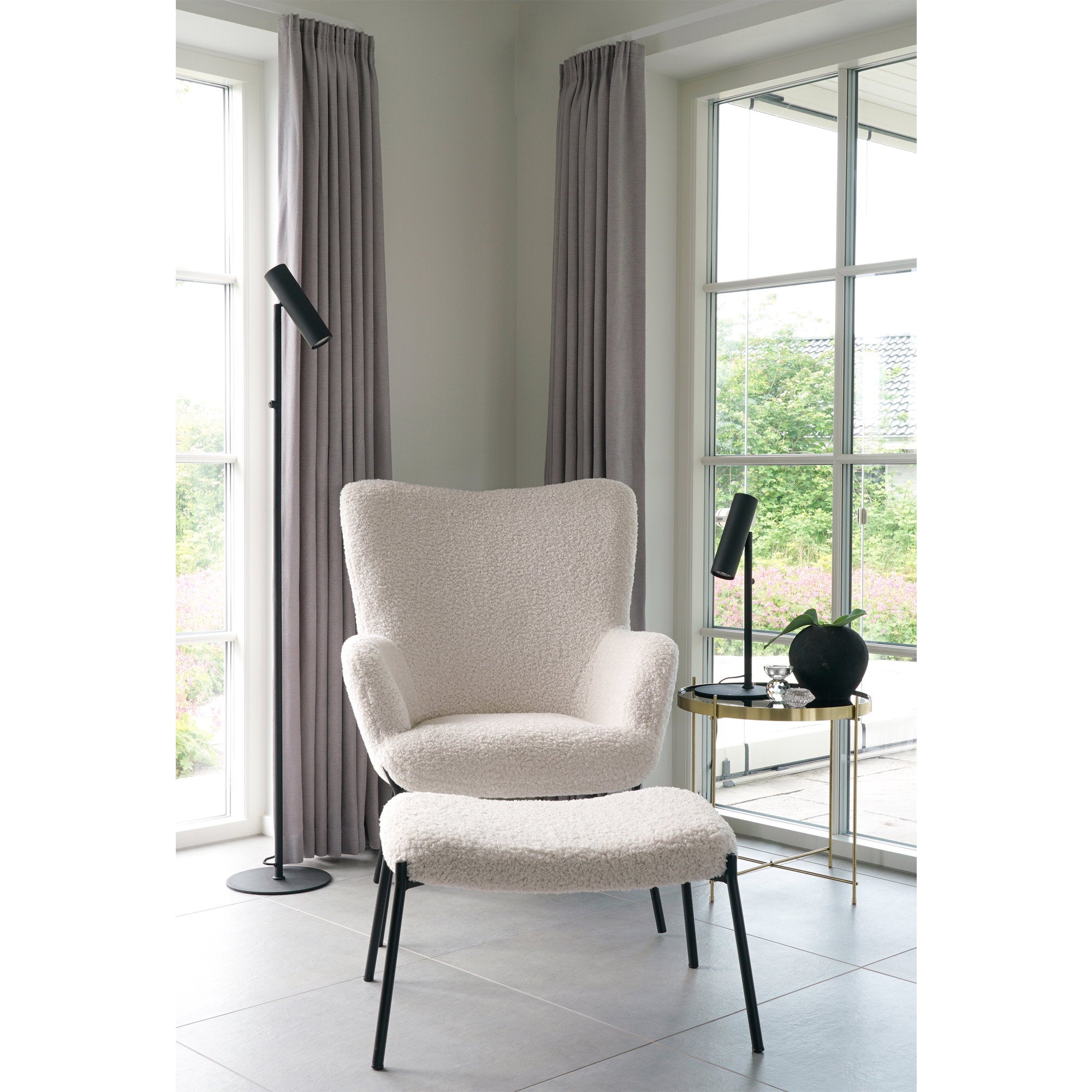 Glasgow Footrest - Footrest, artificial lambskin, white, black legs HN1090